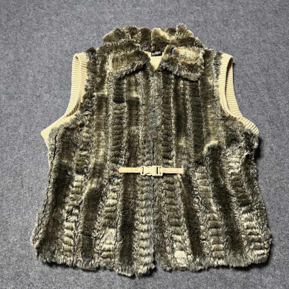 VTG‎ Y2K Formula X Faux Fur Hook & Eye Vest Womens S Indie Retro Grunge Whimsy